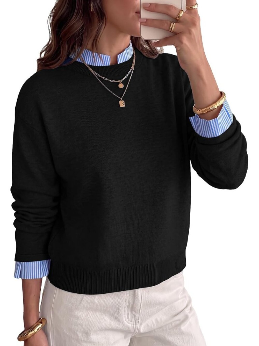 Women's 2-in-1 Long Sleeve Mock Neck Pullover Sweater